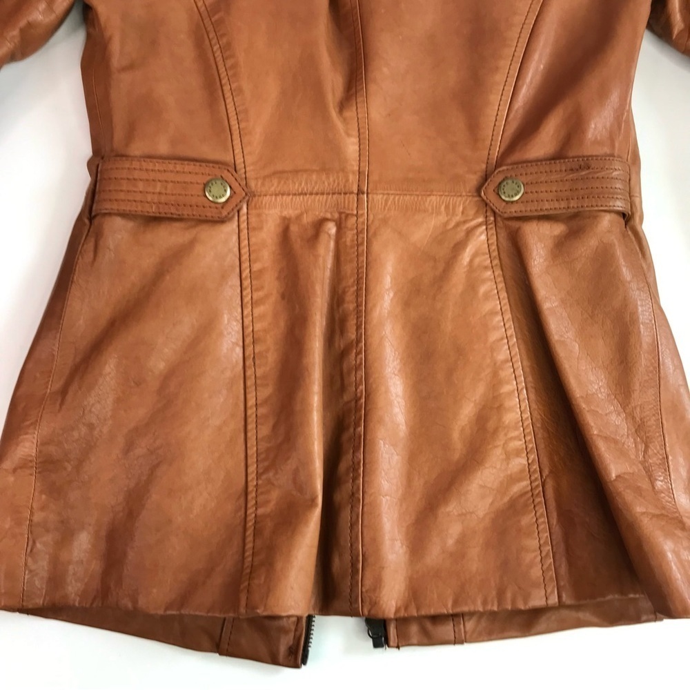 ANDREW MARC XS Caramel Brown British Cafe Racer Leather Moto Jacket Size XS - Picture 7 of 16